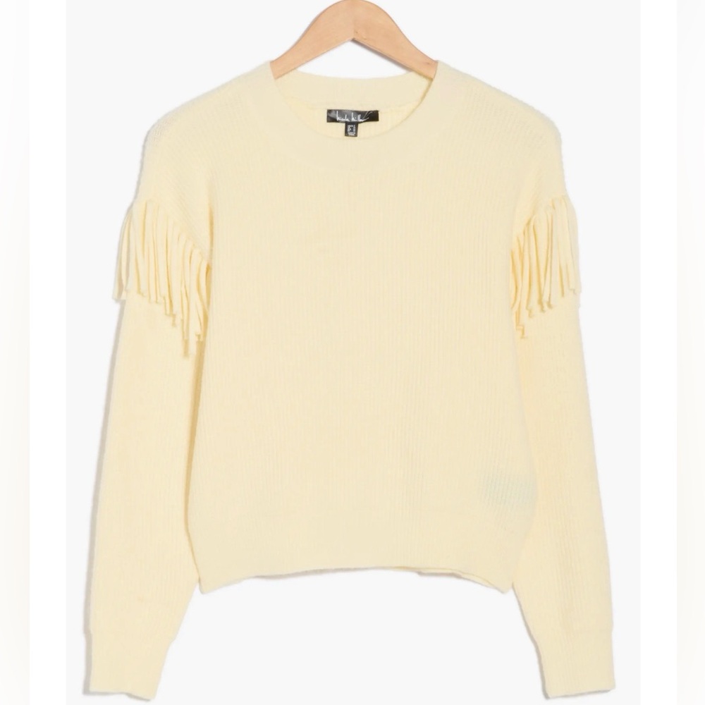 Nicole Miller Fringe Yellow / Cream Knit Sweater - Picture 2 of 2